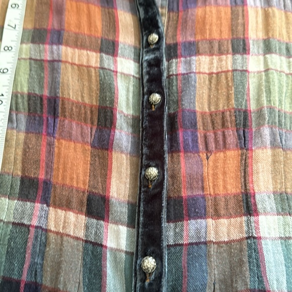 Soft Surroundings Top Women’s Blue Orange Ombre Plaid Flannel Velvet Trim. - Picture 8 of 10